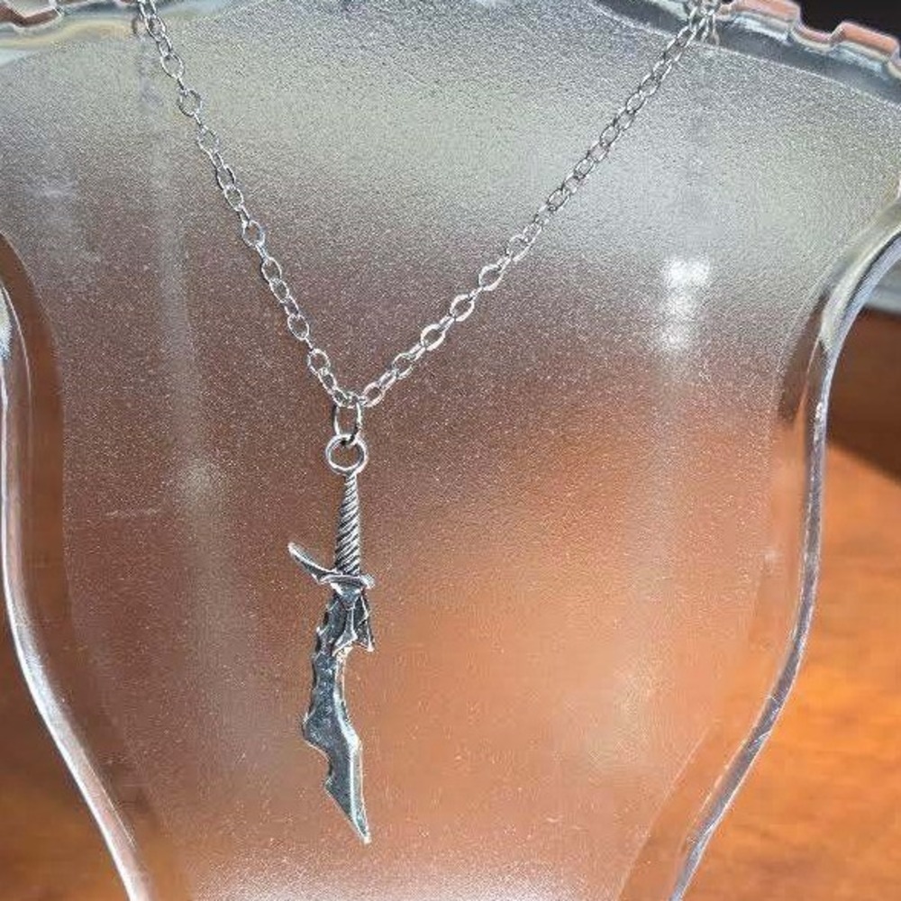 Silver Tone Fantasy Dagger Sword Pendant Necklace Gothic Edgy Jewelry